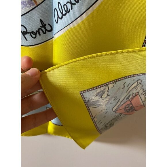 tory burch souvenir silk square scarf acid lemon 36"x36" yellow blue beach ocean - Picture 10 of 13